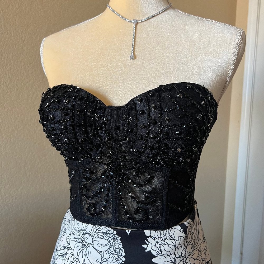 Glam Couture Floral Beaded Lace Bustier